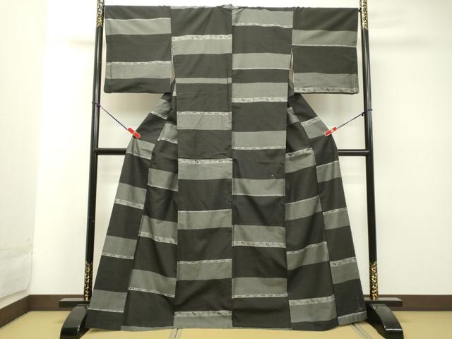 平和屋着物●上質な紬 横段花文 正絹 逸品 DAAT1339tw