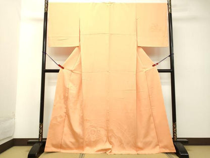 平和屋着物●無地絵羽訪問着 鏡裏飛鶴花地紋 サンセット色 正絹 逸品 未使用 DAAT1353tw