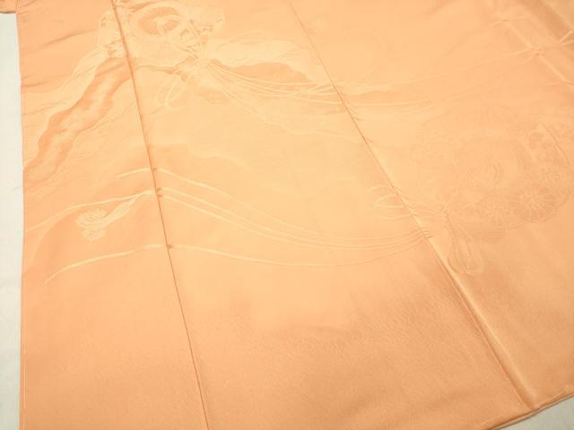 平和屋着物●無地絵羽訪問着 鏡裏飛鶴花地紋 サンセット色 正絹 逸品 未使用 DAAT1353tw