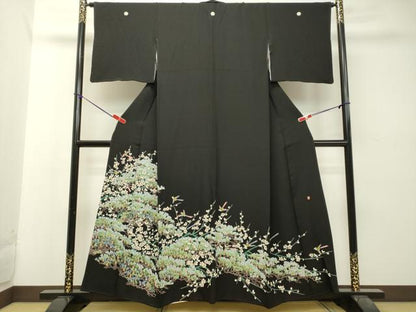 平和屋着物●本加賀友禅作家　魚津　誠　黒留袖　花鳥松文　正絹　逸品　DAAT1358tw