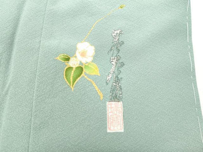 平和屋着物●本草木染作家　瑞寶　色無地　秘色色　ロング丈　正絹　逸品　DAAT1367tw