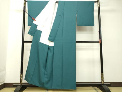 平和屋着物●松岡寿童監修 色無地 納戸色 反端付き 正絹 逸品 DAAT1372tw