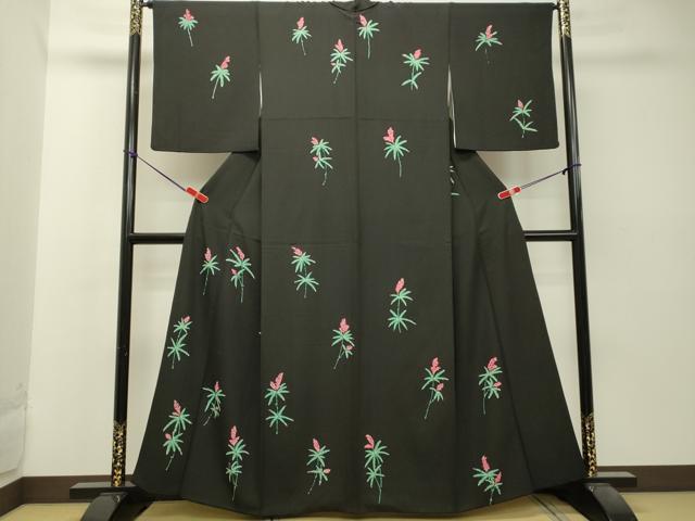 平和屋着物●訪問着 ろうけつ染め 草花文 黒地 正絹 逸品 DAAT1378tw