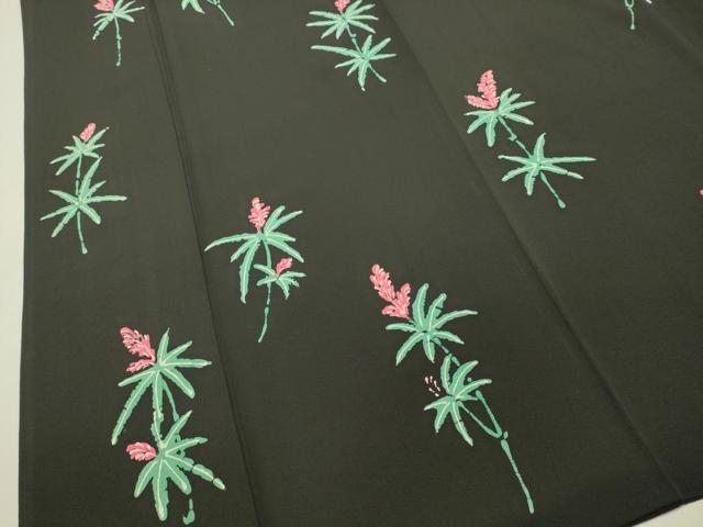 平和屋着物●訪問着 ろうけつ染め 草花文 黒地 正絹 逸品 DAAT1378tw