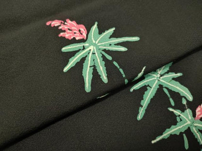平和屋着物●訪問着 ろうけつ染め 草花文 黒地 正絹 逸品 DAAT1378tw