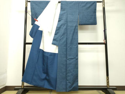 平和屋着物●上質な紬 青藍色 正絹 逸品 DAAT1387tw