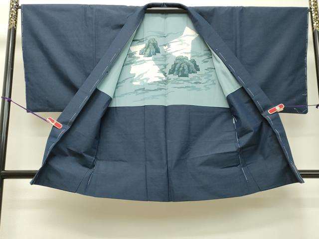 平和屋着物●男性　紬　青藍色　アンサンブル　正絹　逸品　DAAT1403tw