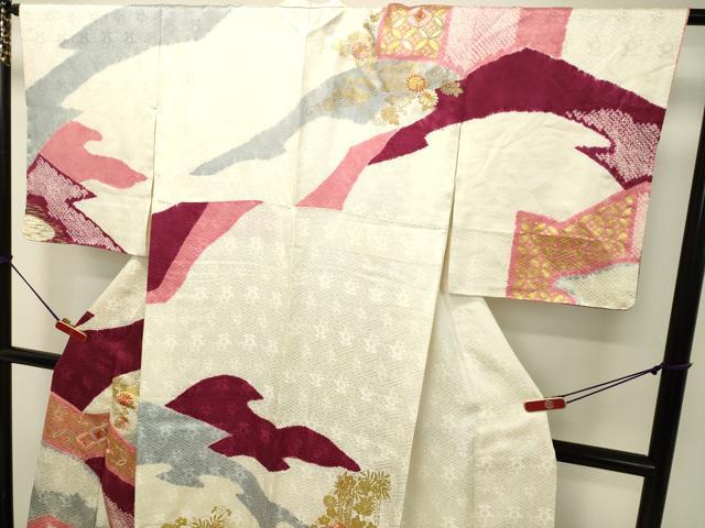 平和屋着物●創業460年・千總　訪問着　絞り　駒刺繍　七宝草花文　金彩　高島屋扱い　正絹　逸品　DAAT1406tw