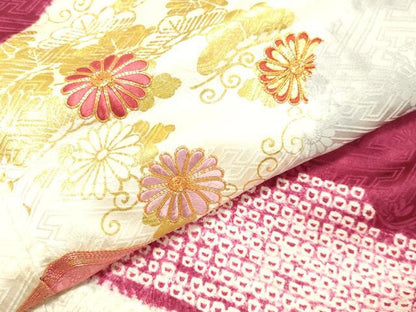 平和屋着物●創業460年・千總　訪問着　絞り　駒刺繍　七宝草花文　金彩　高島屋扱い　正絹　逸品　DAAT1406tw