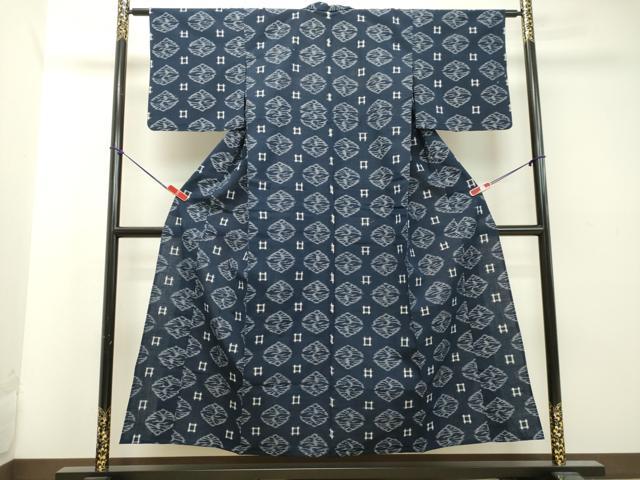 平和屋着物●弓浜絣 単衣 向かい鳥文 綿 逸品 DAAT1411tw