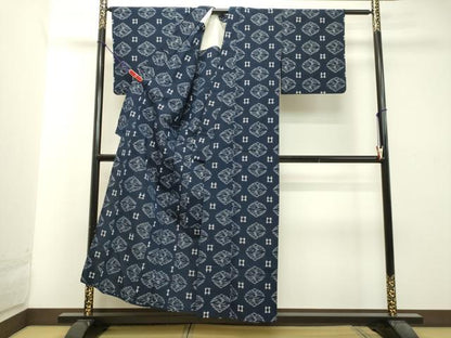 平和屋着物●弓浜絣 単衣 向かい鳥文 綿 逸品 DAAT1411tw