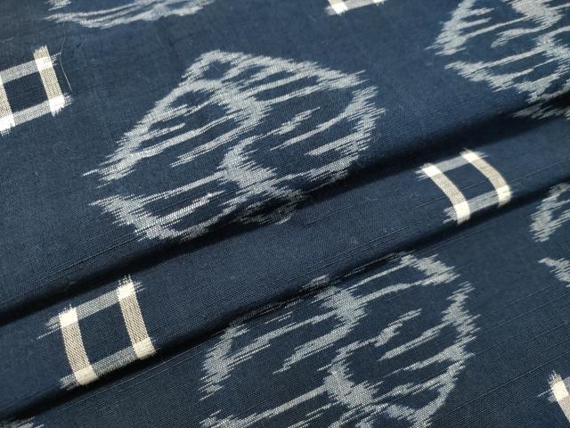 平和屋着物●弓浜絣 単衣 向かい鳥文 綿 逸品 DAAT1411tw