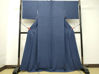 平和屋着物●上質な色無地 草花地紋 ネイビーブルー色 正絹 逸品 未使用 DAAT1435tw