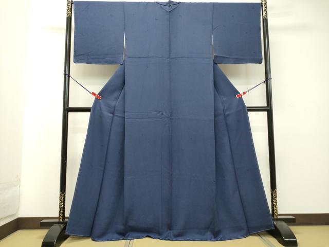 平和屋着物●上質な色無地 草花地紋 ネイビーブルー色 正絹 逸品 未使用 DAAT1435tw