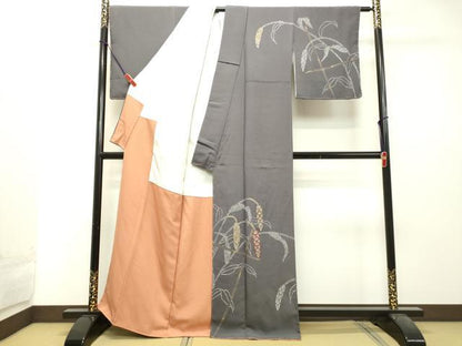 平和屋着物●中国三大刺繍　相良刺繍　訪問着　作家物　稲穂　金彩　正絹　逸品　DAAT1451tw