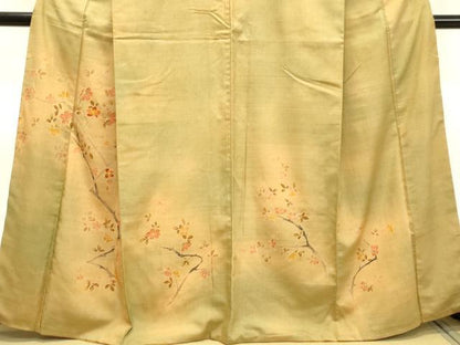 平和屋着物●訪問着 紬地 刺繍 枝花文 金糸 正絹 逸品 DAAT1466tw