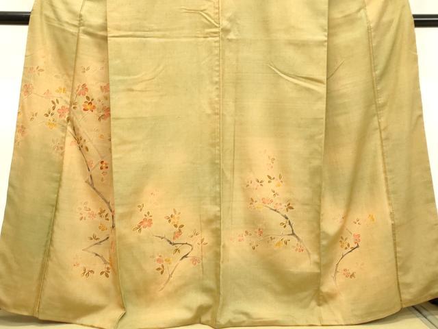 平和屋着物●訪問着 紬地 刺繍 枝花文 金糸 正絹 逸品 DAAT1466tw