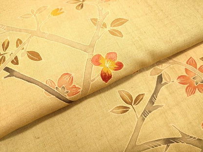 平和屋着物●訪問着 紬地 刺繍 枝花文 金糸 正絹 逸品 DAAT1466tw