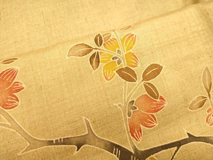 平和屋着物●訪問着 紬地 刺繍 枝花文 金糸 正絹 逸品 DAAT1466tw