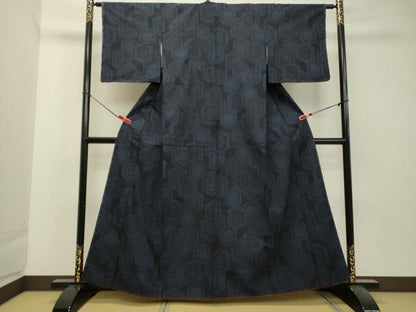 平和屋着物●結城紬　亀甲草花文　正絹　逸品　DAAT1469tw
