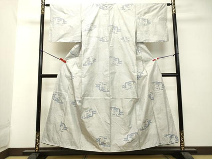 平和屋着物●本場大島紬 白大島 7マルキ 総絣 地紙笹竹文 正絹 逸品 DAAT1476tw