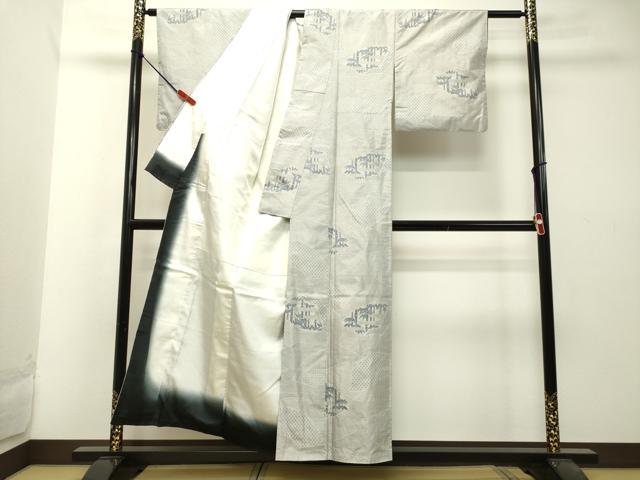 平和屋着物●本場大島紬 白大島 7マルキ 総絣 地紙笹竹文 正絹 逸品 DAAT1476tw