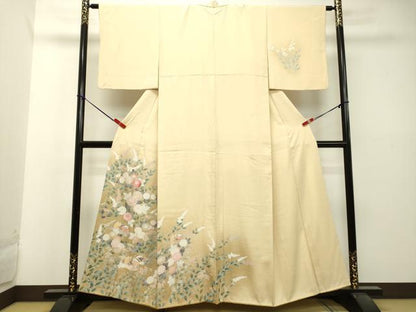 平和屋着物●訪問着 友禅 鴛鴦草花文 たたき染め 正絹 逸品 DAAT1477tw