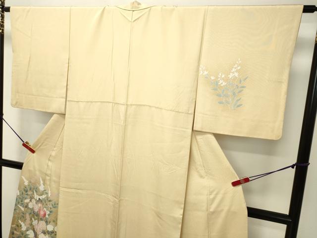 平和屋着物●訪問着 友禅 鴛鴦草花文 たたき染め 正絹 逸品 DAAT1477tw