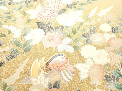 平和屋着物●訪問着 友禅 鴛鴦草花文 たたき染め 正絹 逸品 DAAT1477tw