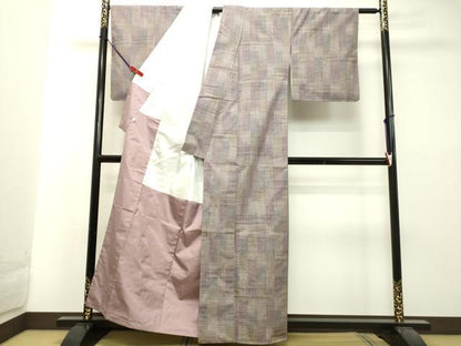 平和屋着物●上質な紬　花織　変わり市松文様　正絹　逸品　未使用　DAAT1478tw