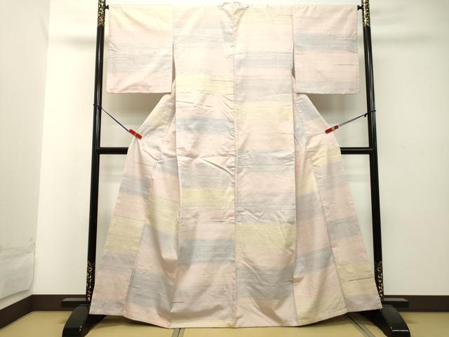 平和屋着物●紅花紬 米沢 横段文 正絹 逸品 DAAT1480tw
