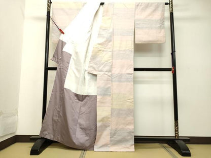 平和屋着物●紅花紬 米沢 横段文 正絹 逸品 DAAT1480tw