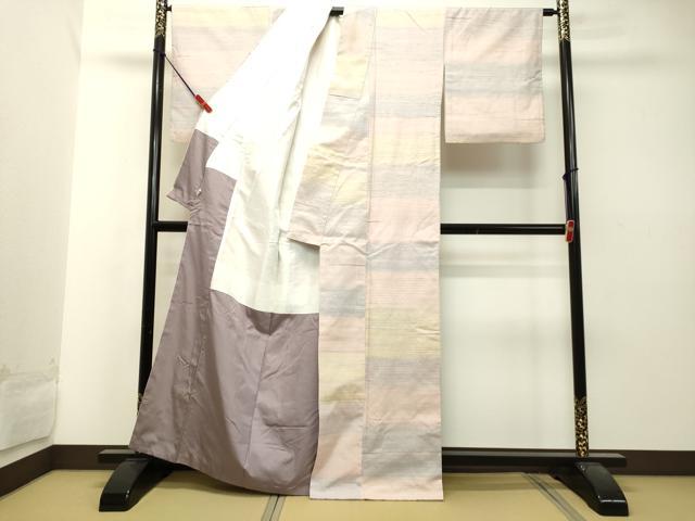 平和屋着物●紅花紬 米沢 横段文 正絹 逸品 DAAT1480tw