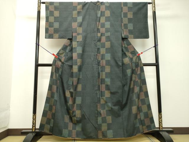 平和屋着物●銀座世きね 上質な紬 変わり市松文様 正絹 逸品 DAAT1498tw