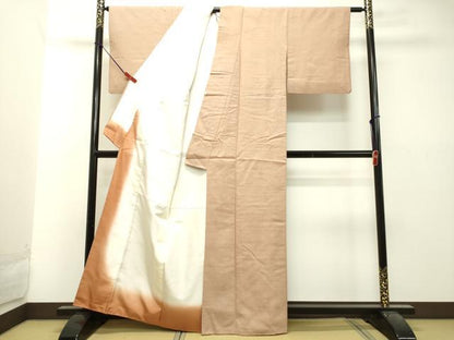 平和屋着物●上質な紬 洗柿色 反端付き 正絹 逸品 DAAT1505tw