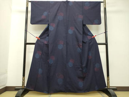 平和屋着物●真綿結城紬 藍 80亀甲 雪輪文 証紙付き 正絹 逸品 DAAT1506tw
