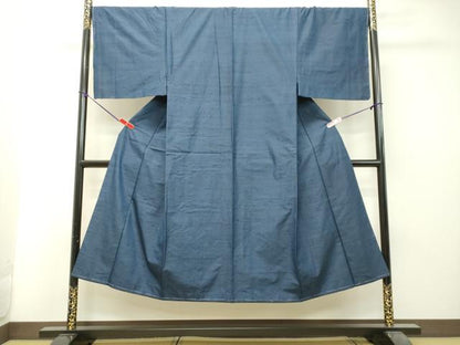 平和屋着物●男性　紬　アンサンブル　青藍色　正絹　逸品　DAAT1511tw