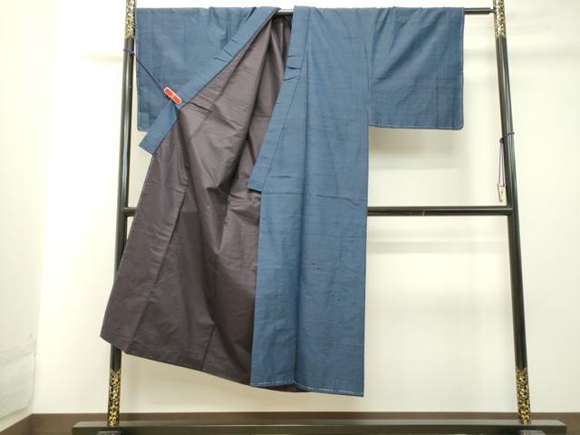 平和屋着物●男性　紬　アンサンブル　青藍色　正絹　逸品　DAAT1511tw