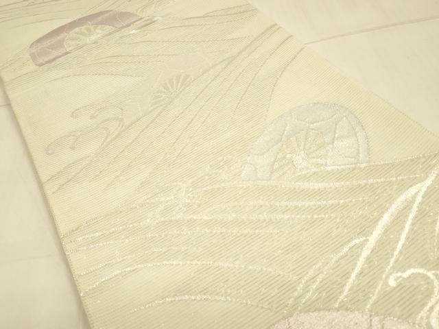 平和屋着物＊夏物 六通柄袋帯 流水片輪車文 銀糸 正絹 逸品 DAAT1572cm