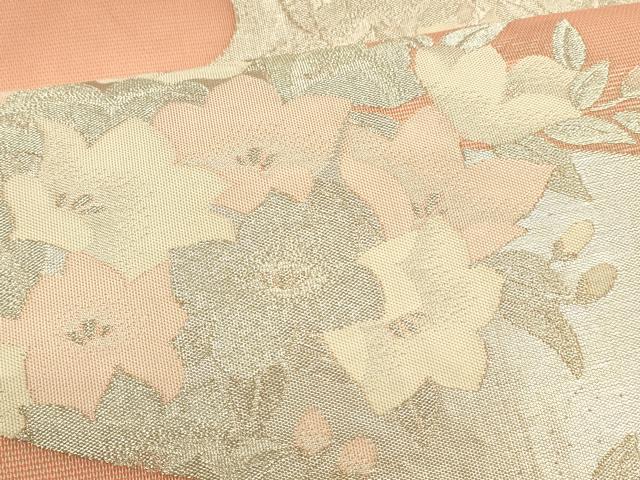 平和屋着物＊夏物 六通柄袋帯 流水草花文 銀糸 正絹 逸品 DAAT1573cm