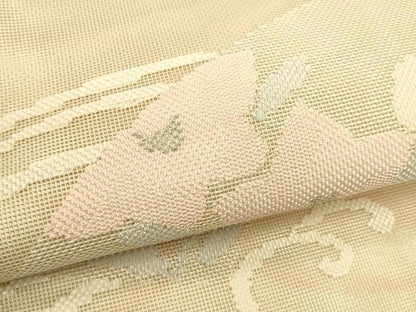 平和屋着物＊夏物　太鼓柄袋帯　流水地紙草花文　銀糸　正絹　逸品　DAAT1577cm