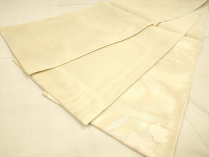 平和屋着物＊夏物　太鼓柄袋帯　流水地紙草花文　銀糸　正絹　逸品　DAAT1577cm