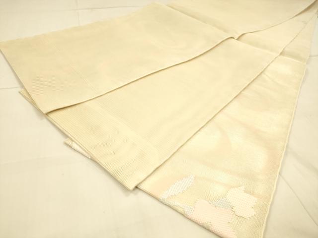 平和屋着物＊夏物　太鼓柄袋帯　流水地紙草花文　銀糸　正絹　逸品　DAAT1577cm