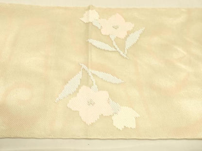 平和屋着物＊夏物　太鼓柄袋帯　流水地紙草花文　銀糸　正絹　逸品　DAAT1577cm