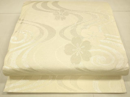 平和屋着物＊夏物　六通柄袋帯　流水花文　銀糸　正絹　逸品　DAAT1581cm