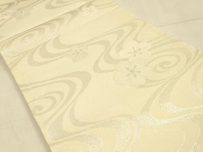 平和屋着物＊夏物　六通柄袋帯　流水花文　銀糸　正絹　逸品　DAAT1581cm