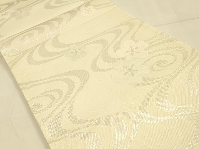 平和屋着物＊夏物　六通柄袋帯　流水花文　銀糸　正絹　逸品　DAAT1581cm