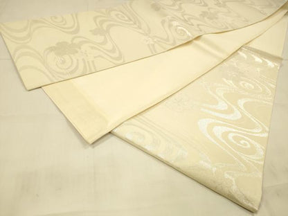 平和屋着物＊夏物　六通柄袋帯　流水花文　銀糸　正絹　逸品　DAAT1581cm