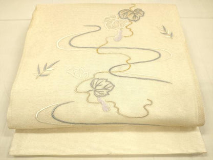 平和屋着物＊夏物 太鼓柄袋帯 総刺繍 瓢箪蔦の葉文 金銀糸 正絹 逸品 DAAT1619cm