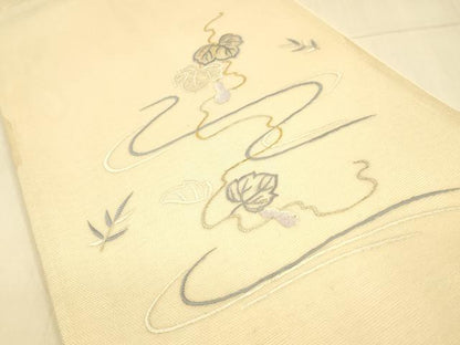 平和屋着物＊夏物 太鼓柄袋帯 総刺繍 瓢箪蔦の葉文 金銀糸 正絹 逸品 DAAT1619cm